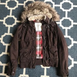 A&F Brown Coat with Fur Trim Hood